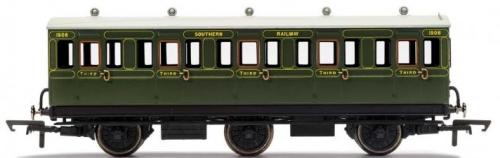 R40132 Hornby SR, 6 Wheel Coach, 3rd Class, Fitted Lights, 1908