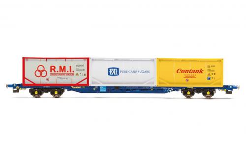 Tiphook, KFA Container wagon, 93390, with 3 x 20' containers; Delmas/Hatsu/'K' Line - Era 11