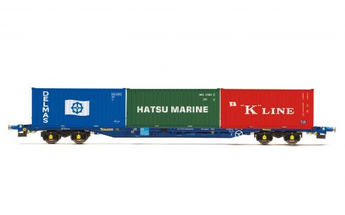 Tiphook, KFA Container wagon, 93390, with 3 x 20' containers; Delmas/Hatsu/'K' Line - Era 11