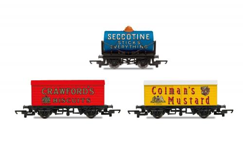 Hornby 'Retro' Wagons, Three Pack, Crawfords Biscuits, Seccotine Tanker, Coleman's Mustard