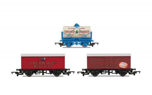 Hornby 'Retro' Wagons, three pack, United Dairies Tanker, Jacob's Biscuits, Palethorpes